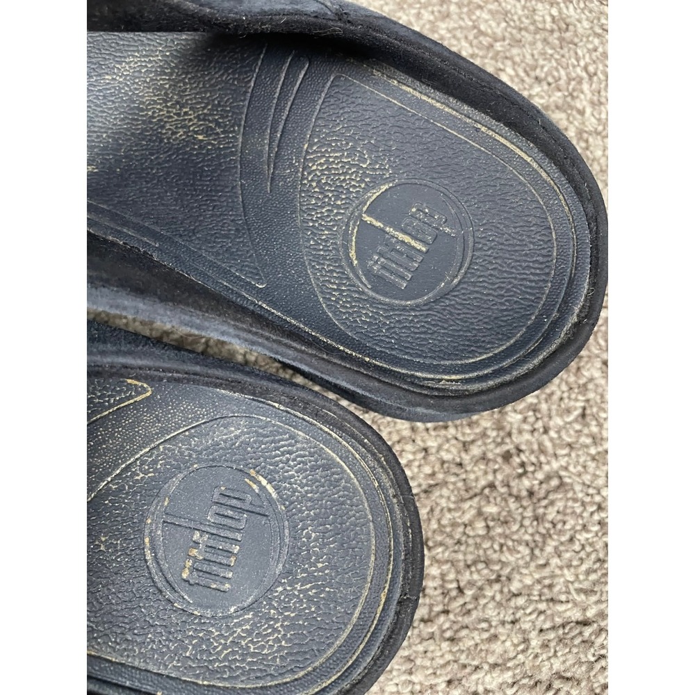 FitFlop Sandals Womens 9 Blue Stud Metallic Strappy Wedge Slip On Comfort Casual - Picture 8 of 10